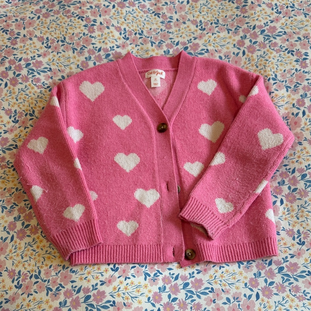 Cat & Jack Pink Heart Pattern Cardigan